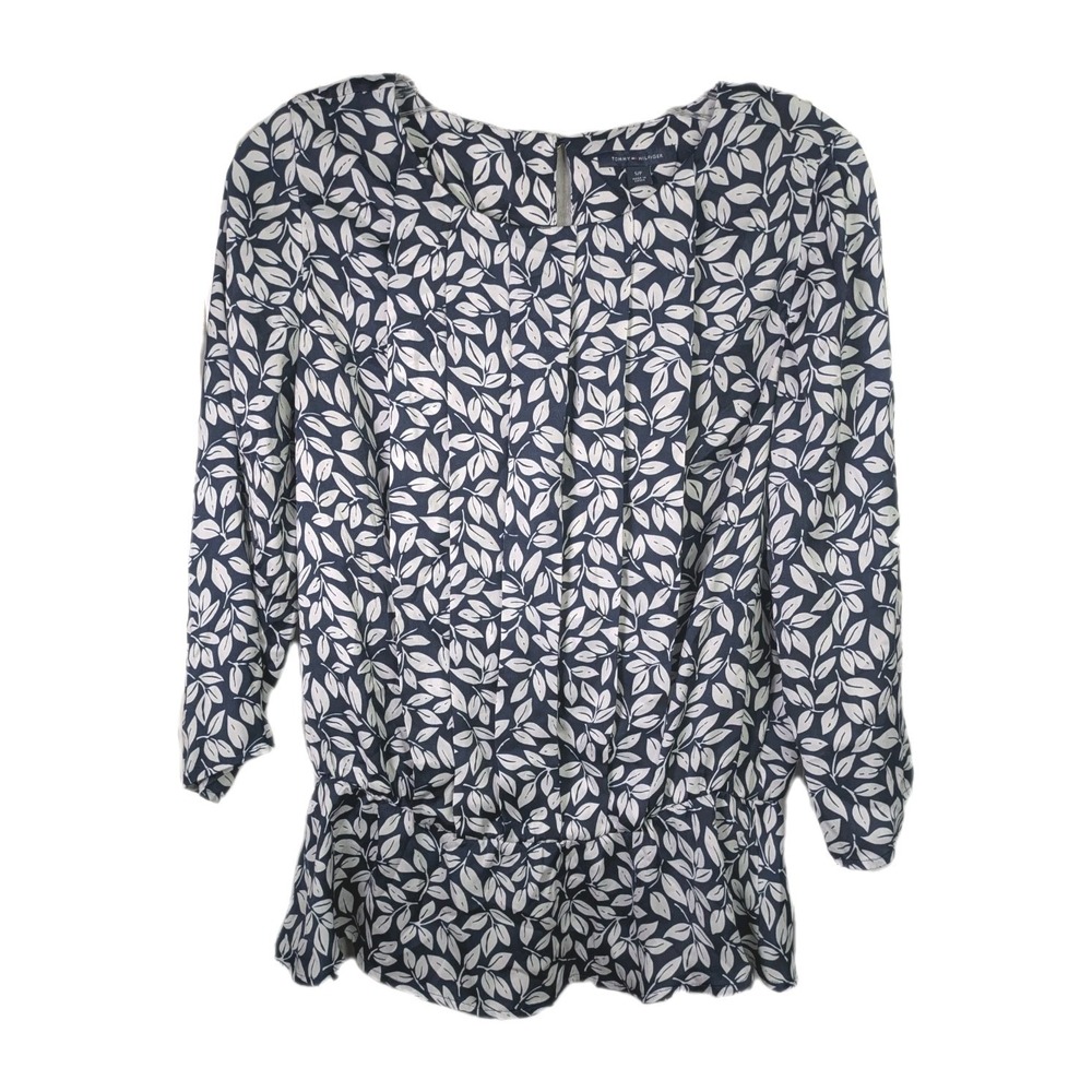 Tommy Hilfiger‎ Womens Peplum Top Small Petite Floral Blouse Ruffle 3/4 Sleeve